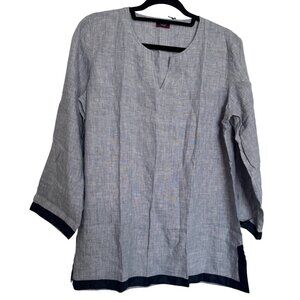 Untuckit Bella Donna Size 12 100% Linen Blouse NWT Tunic Blue 3/4 Sleeves Top